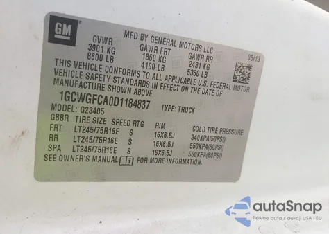 2013 Chevrolet Express 2500 Work Van from USA, damaged, VIN 1GCWGFCA0D1184837